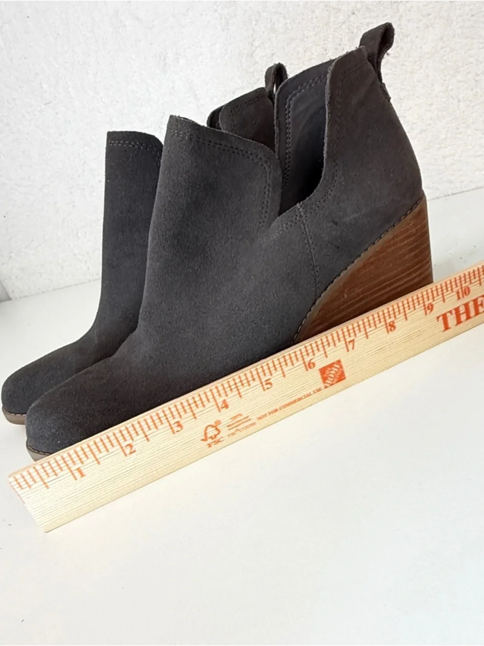 TOMS Gray Suede Wedge Booties Womens 11 Cutout Ankle Boots comfort stylish wedge